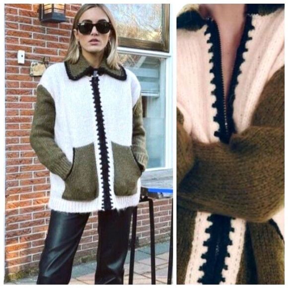 Zara bloggers favorite combination knit color-block sweater jacket women’s M‎ - Picture 1 of 9